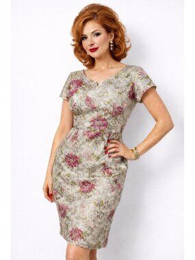 vintage 60s OFFICE SIREN WIGGLE DRESS M L bombshell secretary metallic floral